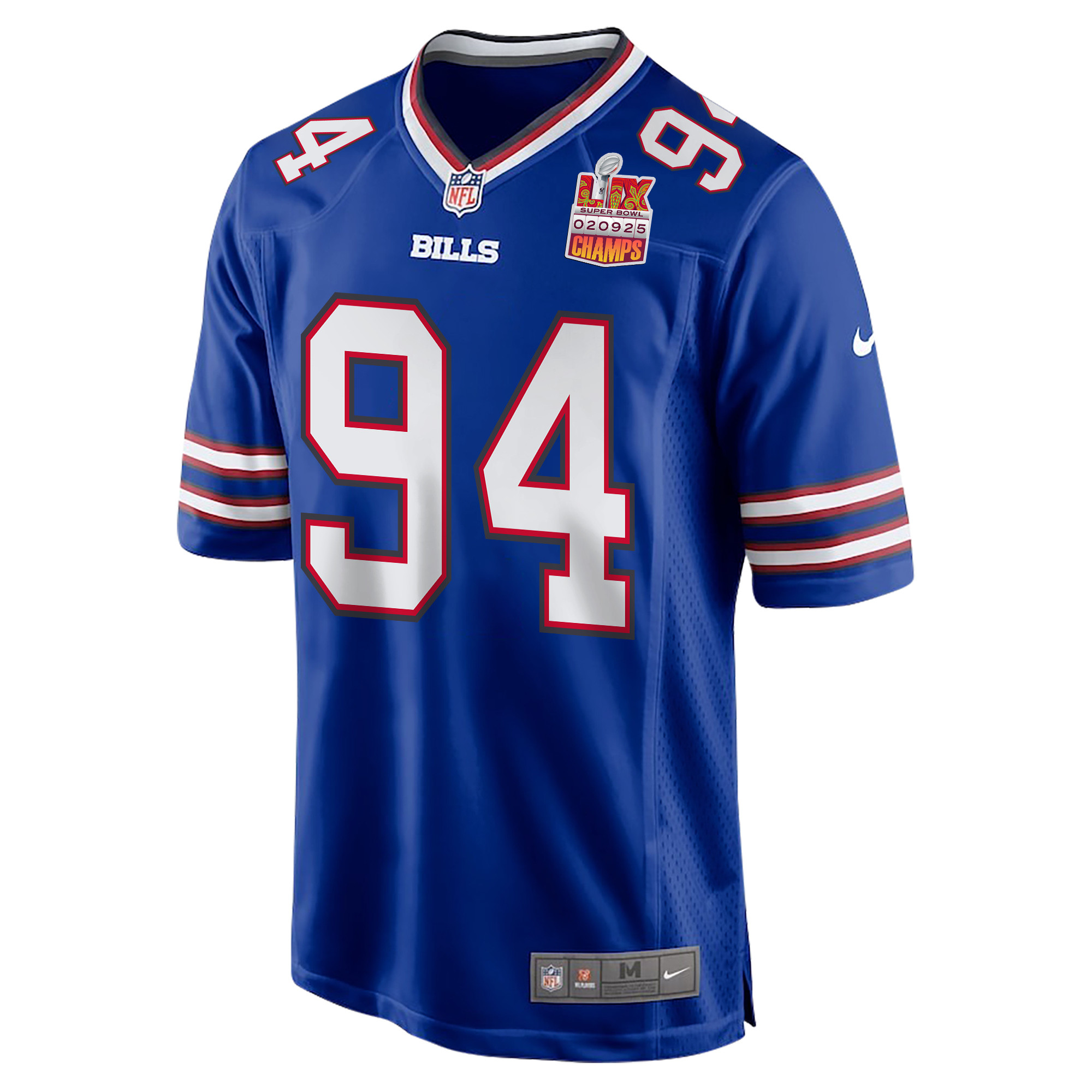 Dawuane Smoot 94 Buffalo Bills Super Bowl LIX Champions Patch Game Royal NFL Jersey Men's