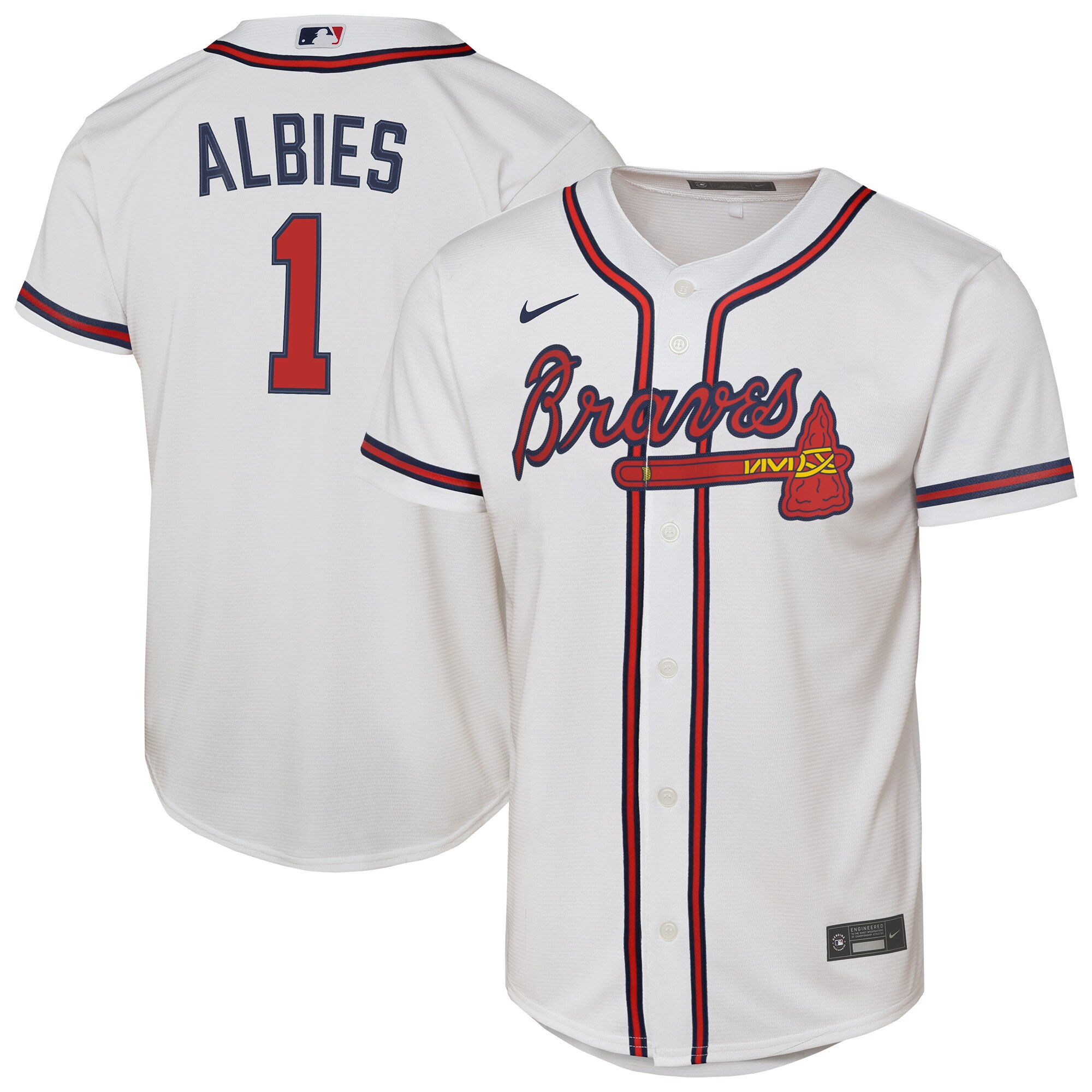 Atlanta Braves Ozzie Albies White Home Player MLB Jersey Youth