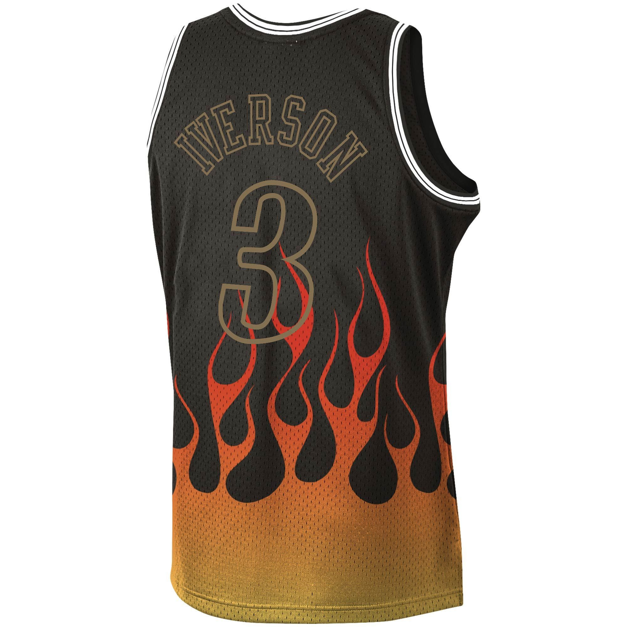 Allen Iverson Philadelphia 76ers Mitchell Ness 2000-01 Hardwood Classics Flames Swingman Black NBA Jersey Men's