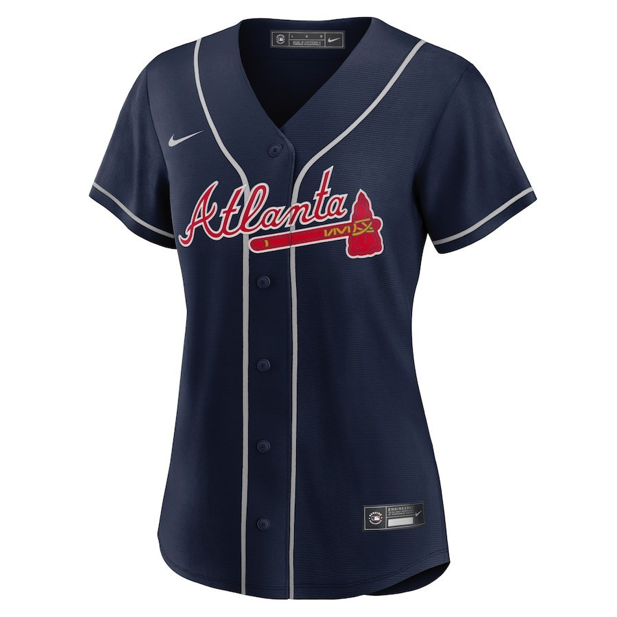 Ronald Acuna Jr. 13 Atlanta Braves Alternate Player Navy MLB Jersey Women's