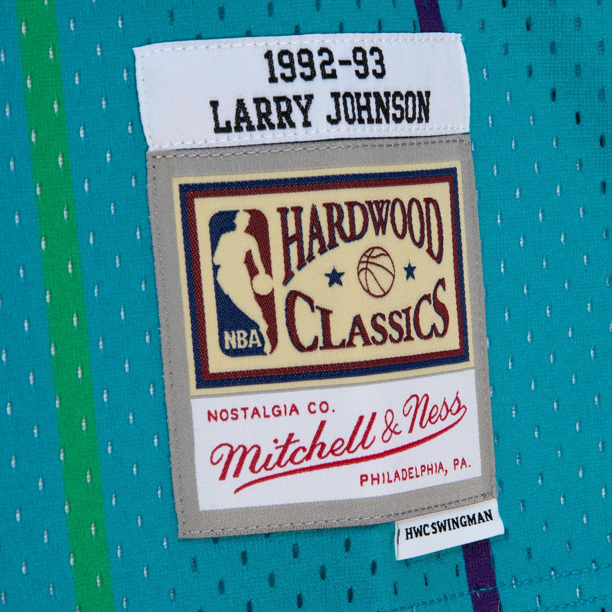 Mitchell Ness Larry Johnson Teal/Black Charlotte Hornets 1992/93 Hardwood Classics Fadeaway Swingman Player NBA Jersey Men's