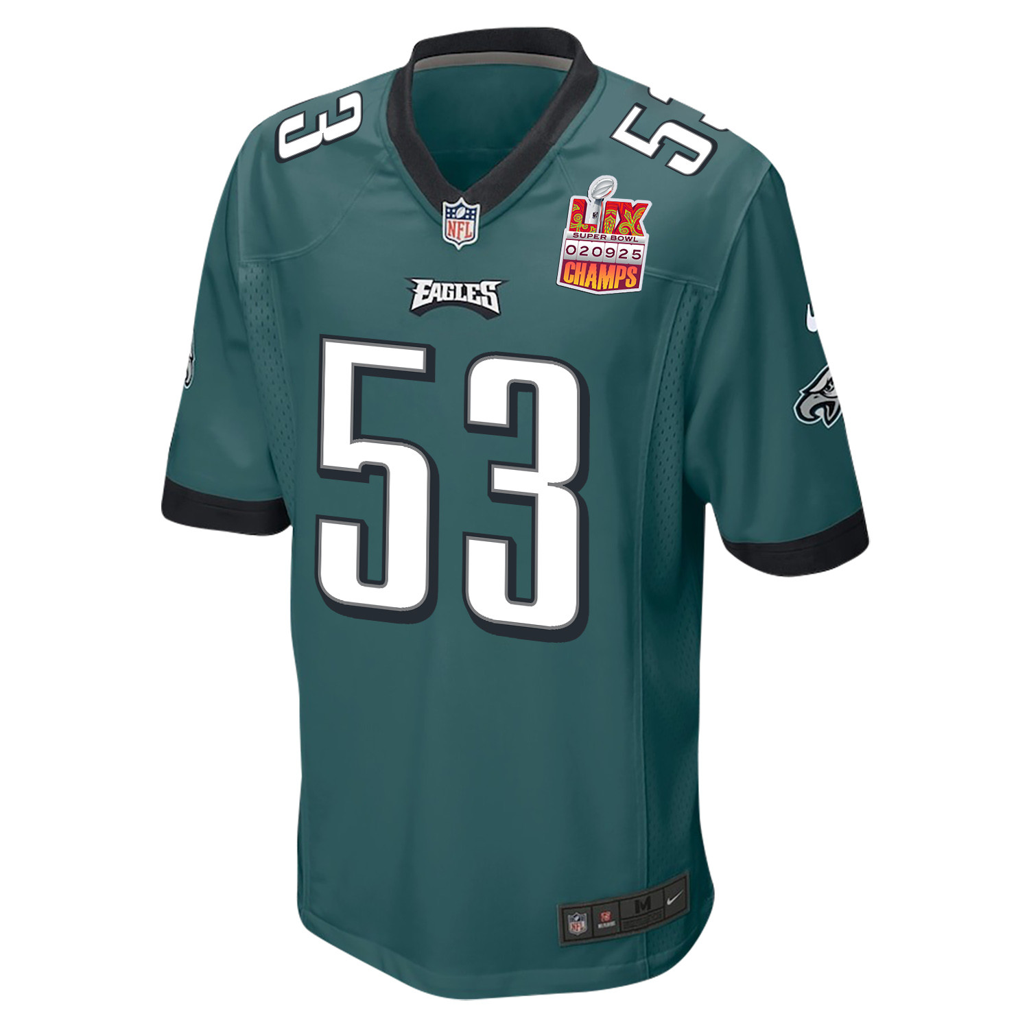 Zack Baun 53 Philadelphia Eagles Super Bowl LIX Champions Patch Game Midnight Green NFL Jersey Men's