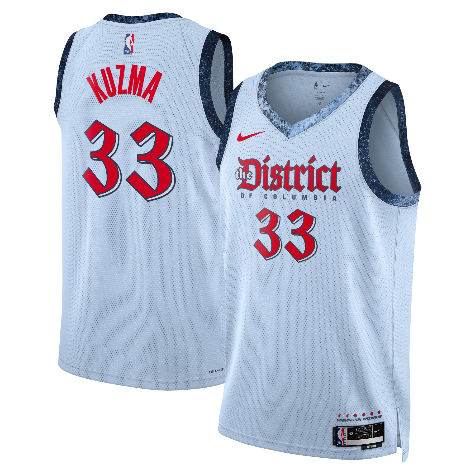 Camiseta City Edition Swingman de los Washington Wizards 2024 Azul Kyle Kuzm Unisex NBA Jersey Unisex