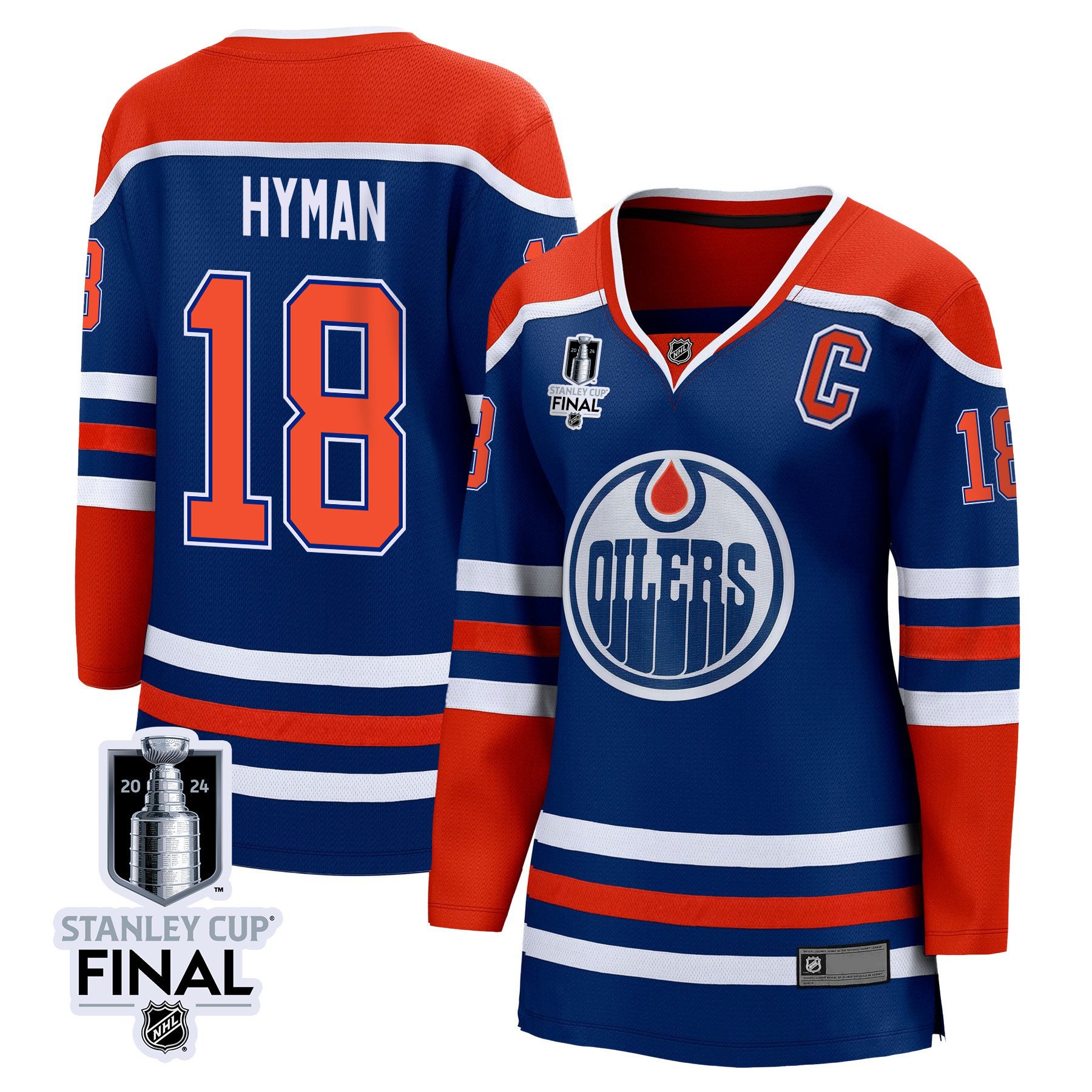 Zach Hyman 18 Edmonton Oilers 2024 STANLEY CUP Final Home Royal NHL Jersey Women's