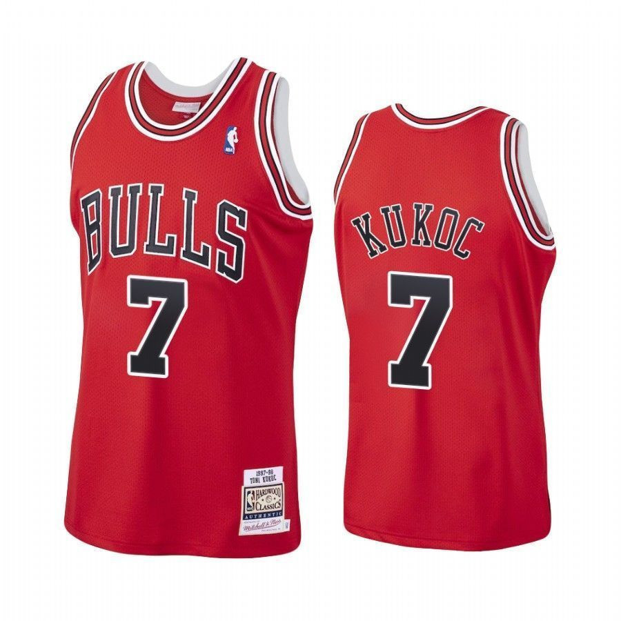 Toni Kukoc 7 Chicago Bulls Red Hardwood Classics NBA Jersey Men's