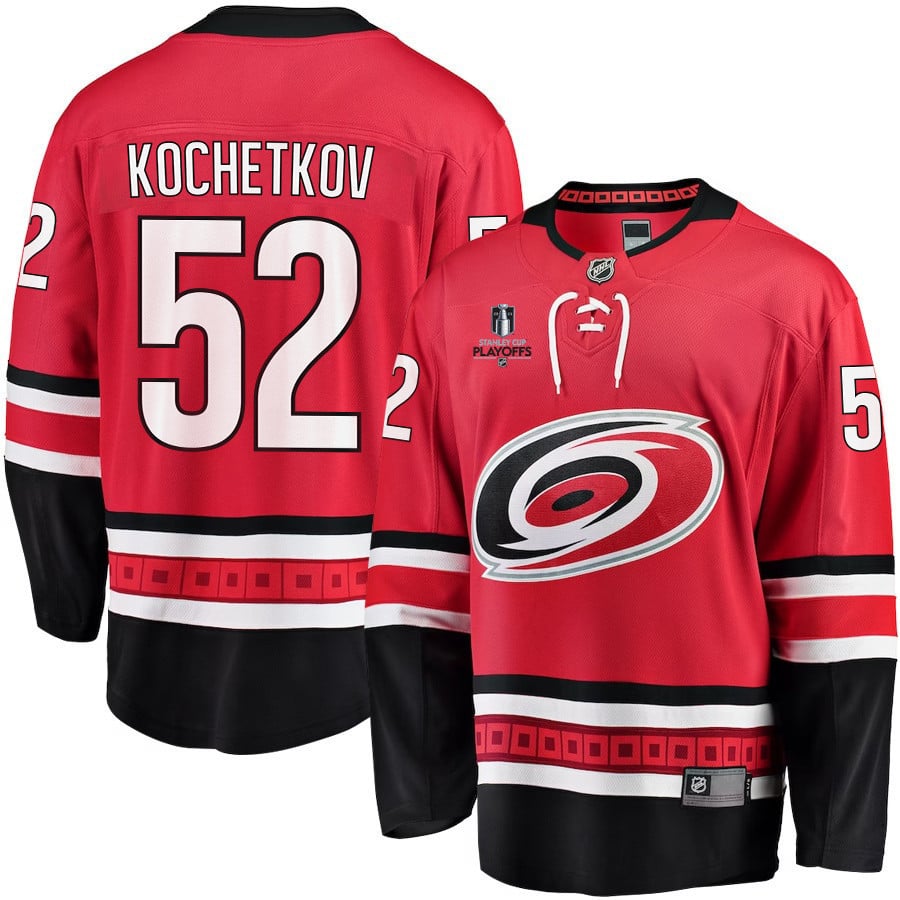 Pyotr Kochetkov 52 Carolina Hurricanes Stanley Cup 2023 Playoffs Patch Home Breakaway Red NHL Jersey Men's