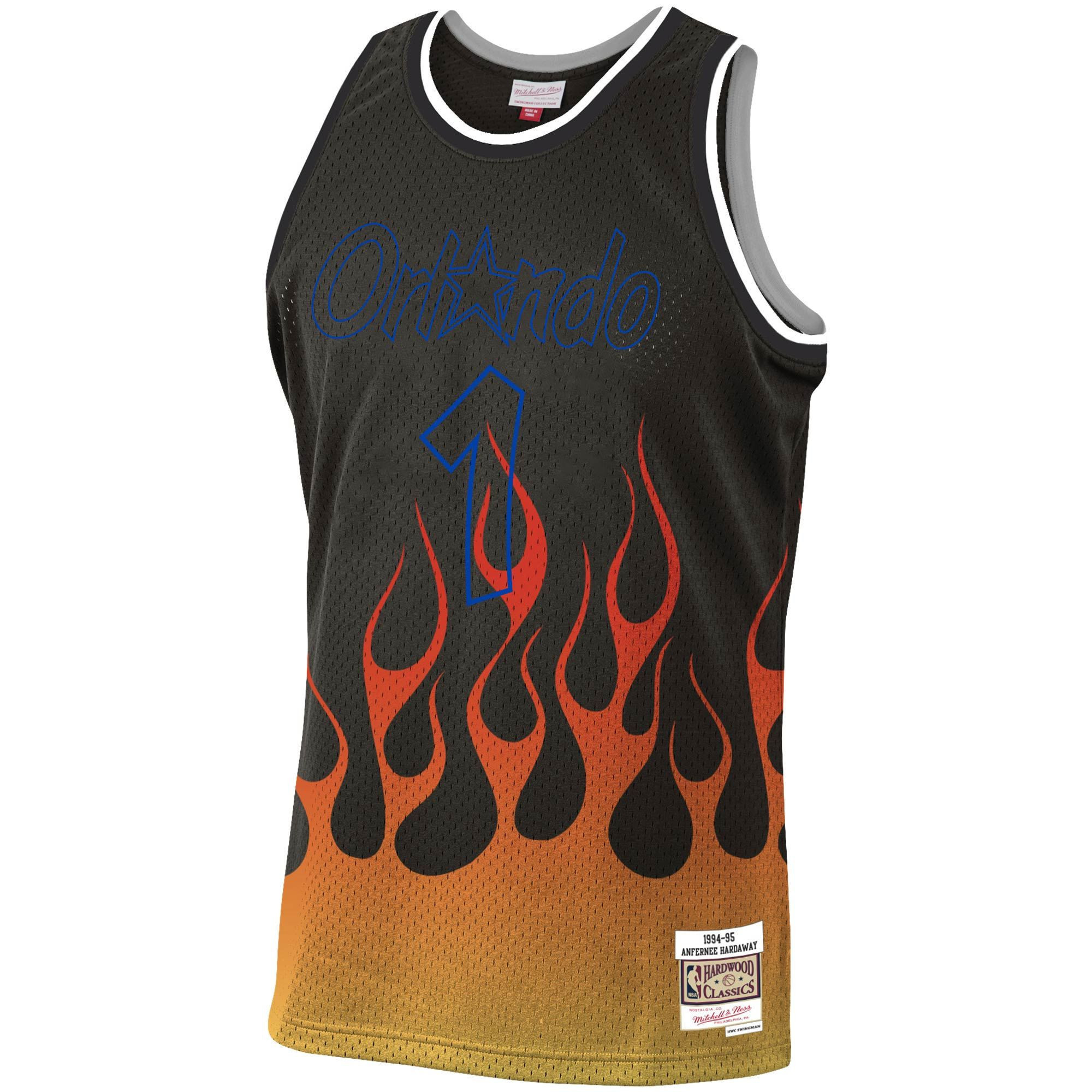 Penny Hardaway Orlando Magicc Mitchell Ness 1994-95 Hardwood Classics Flames Swingman Black NBA Jersey Men's
