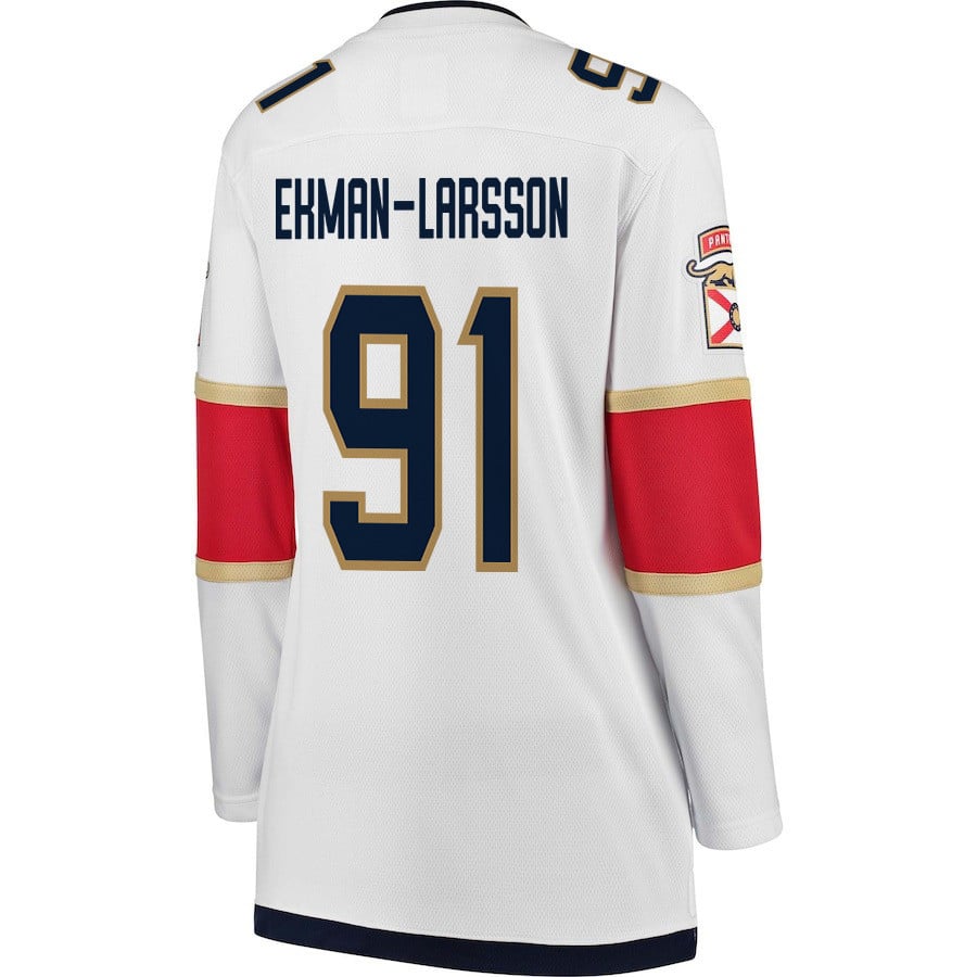 Oliver Ekman-Larsson 91 Florida Panthers 2024 STANLEY CUP Final Away Breakaway White NHL Jersey Women's