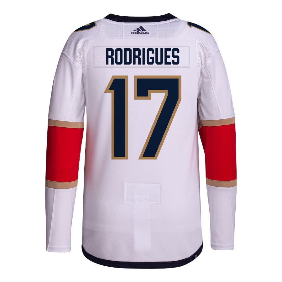 Evan Rodrigues 17 Florida Panthers 2024 Playoffs Patch Away Custom White NHL Jersey Men's