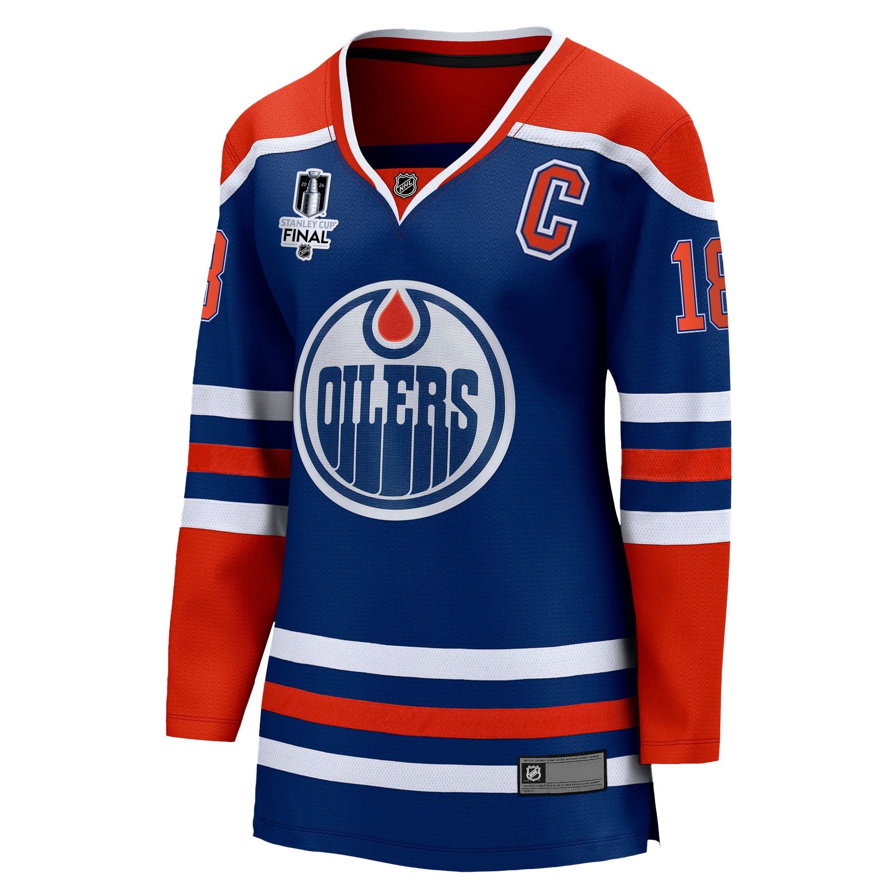 Zach Hyman 18 Edmonton Oilers 2024 STANLEY CUP Final Home Royal NHL Jersey Women's