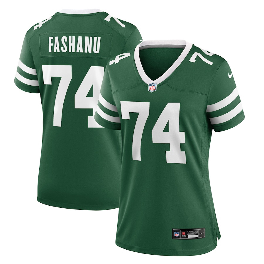 Olu Fashanu 74 New York Jets Team Game Legacy Green NFL Jersey Women's