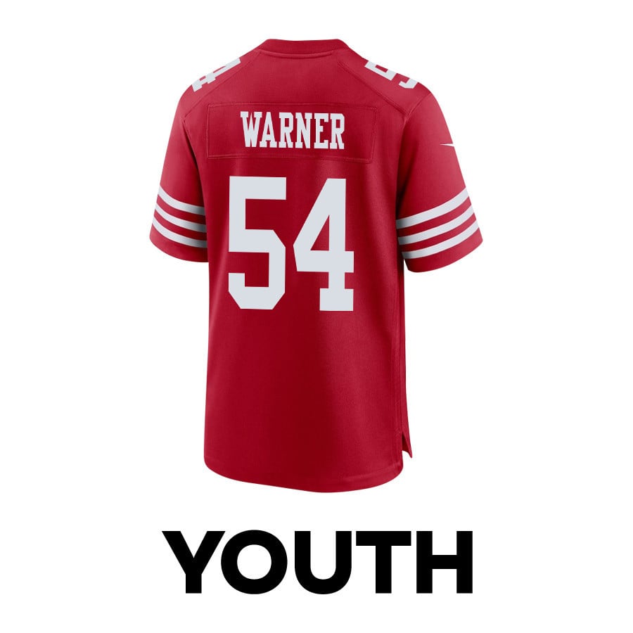 Fred Warner 54 San Francisco 49ers Super Bowl LVIII Patch Game Scarlet NFL Jersey Youth