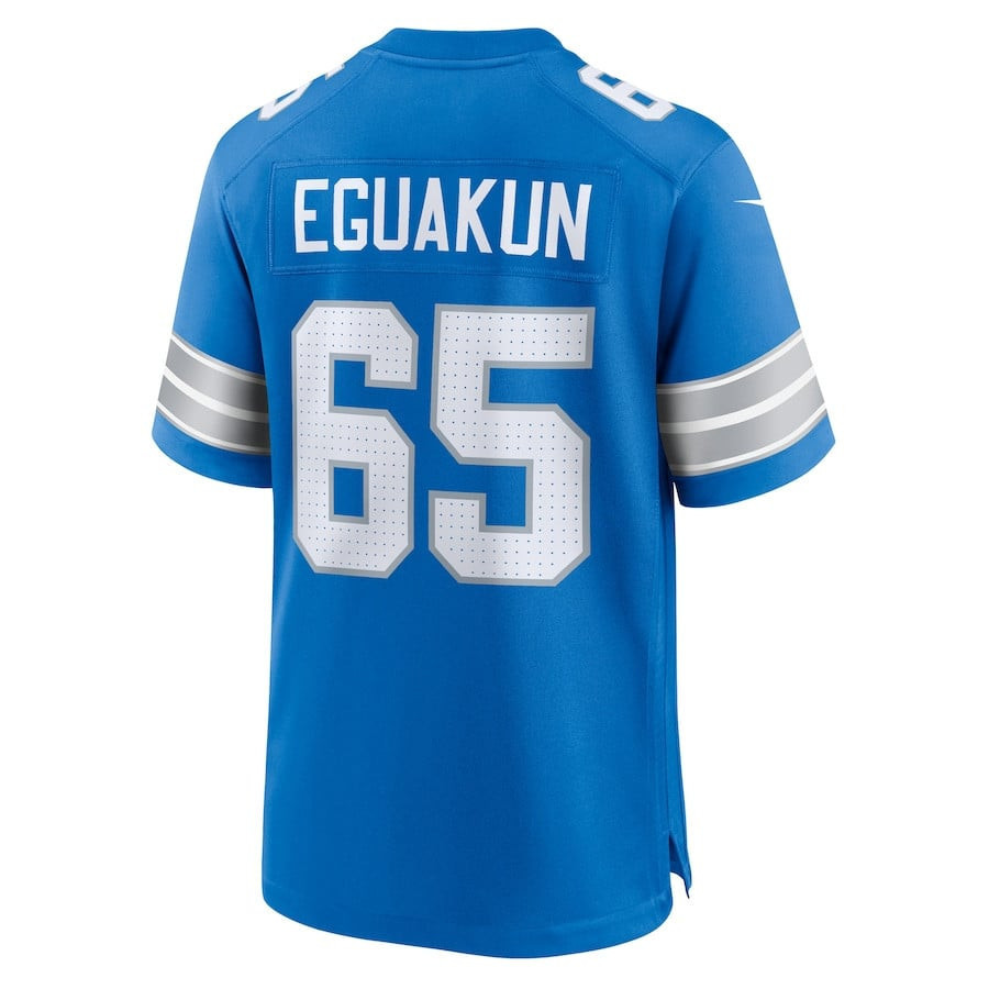 Kingsley Eguakun 65 Detroit Lions Game Blue NFL Jersey Men's