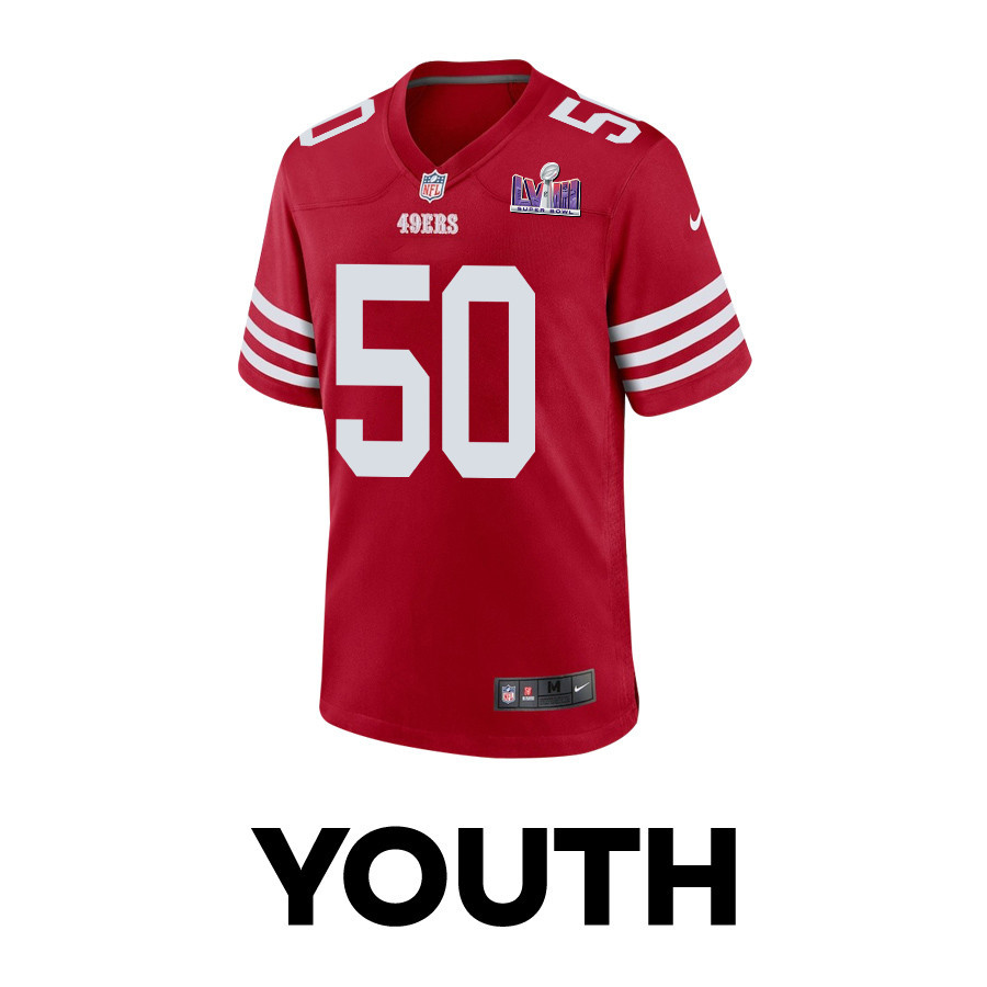 Jalen Graham 50 San Francisco 49ers Super Bowl LVIII Patch Game Scarlet NFL Jersey Youth