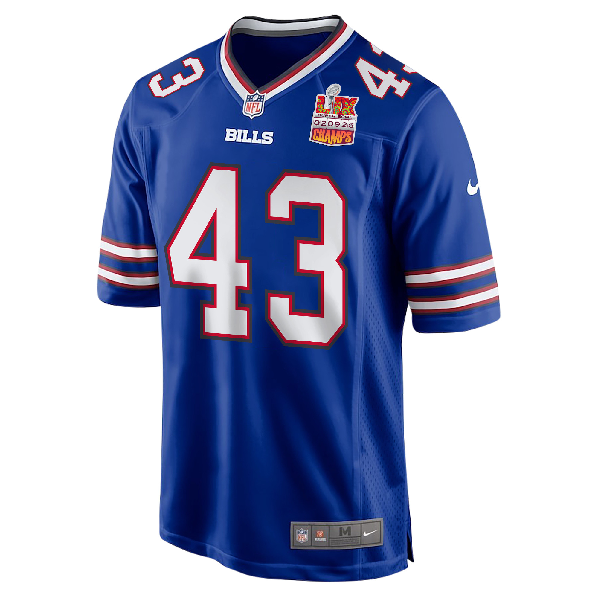 Terrel Bernard 43 Buffalo Bills Super Bowl LIX Champions Patch Game Royal NFL Jersey Men's
