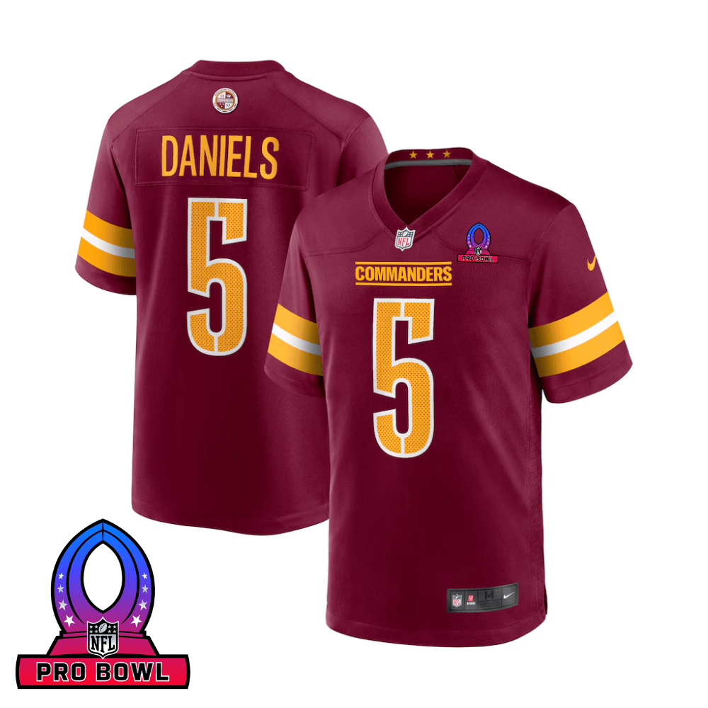 Jayden Daniels 5 Washington Commanders 2025 Pro Bowl Patch Game Burgundy NFL Jersey Men's