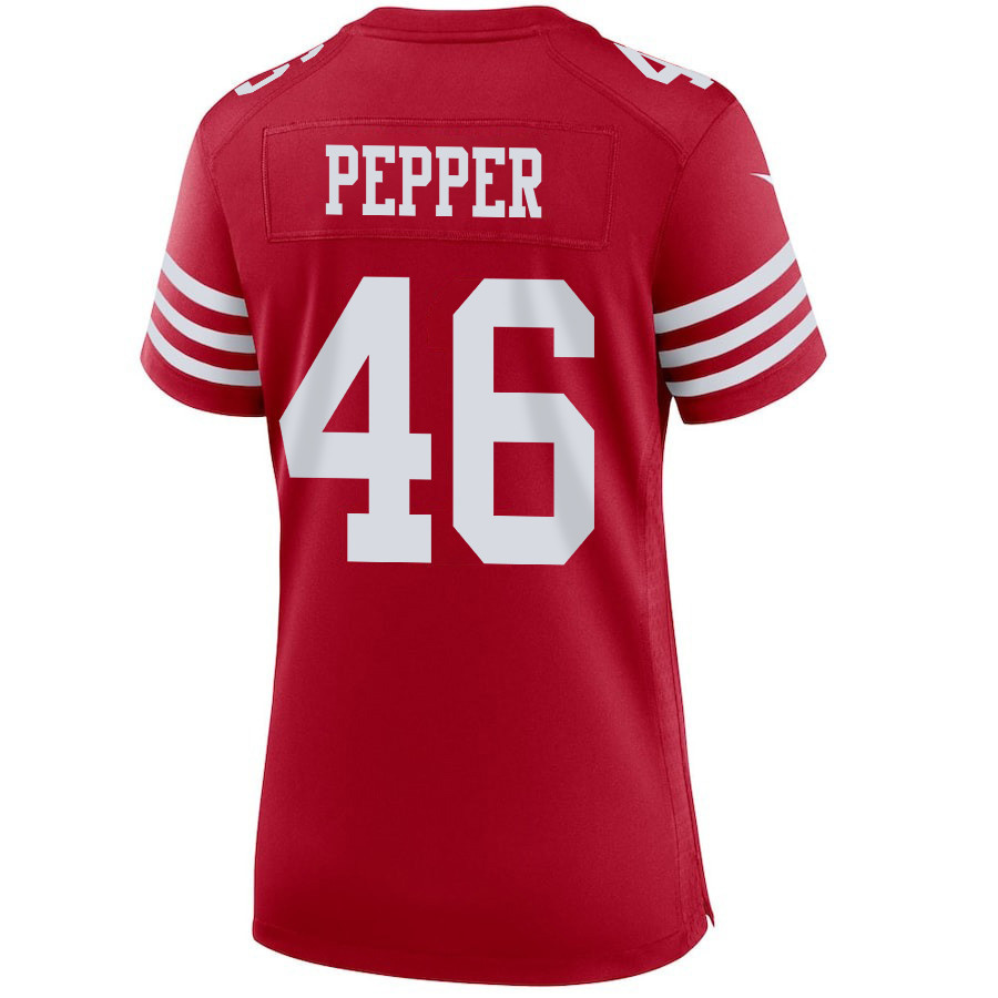 Taybor Pepper 46 San Francisco 49ers Super Bowl LVIII Patch Game Scarlet NFL Jersey Women's