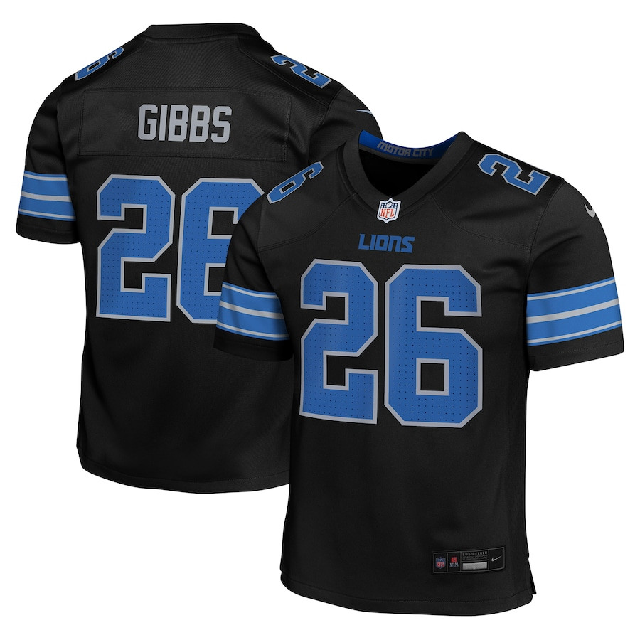 Jahmyr Gibbs 26 Detroit Lions Alternate Player Game Black NFL Jersey Youth