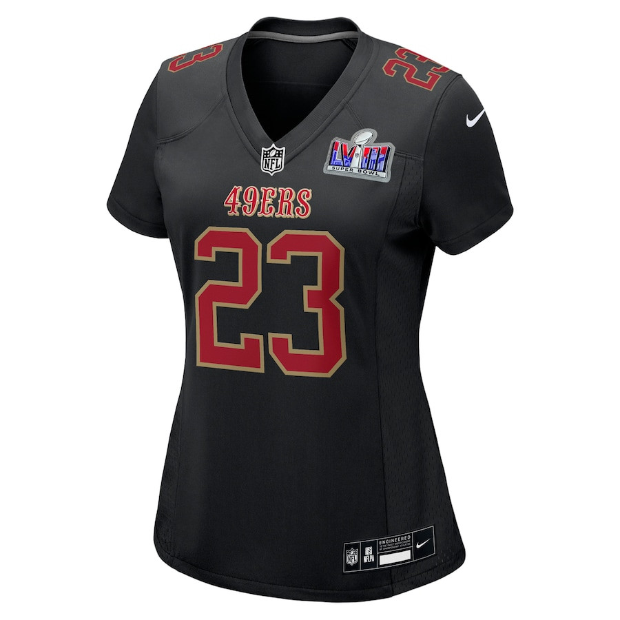 Christian McCaffrey 23 San Francisco 49ers Super Bowl LVIII Fashion Game Carbon Black NFL Jersey Women's