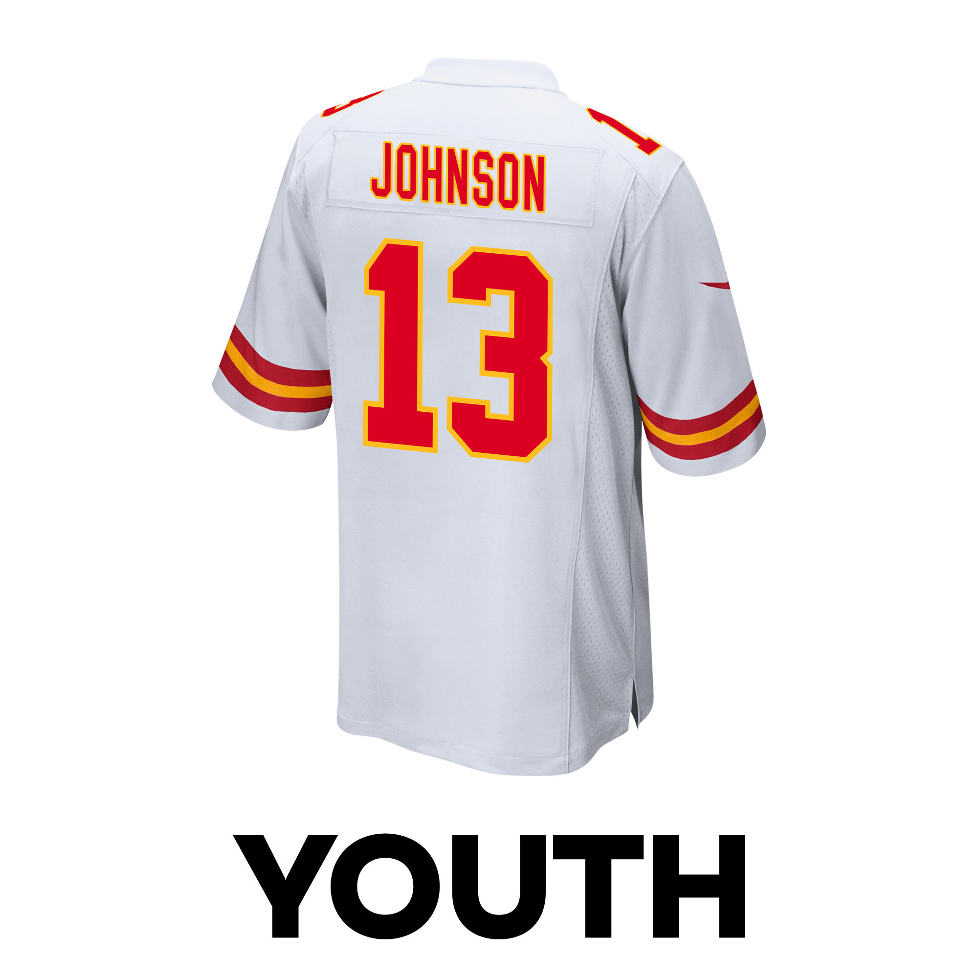 Nazeeh Johnson 13 Kansas City Chiefs Super Bowl LVIII Champions 4X Game White NFL Jersey Youth