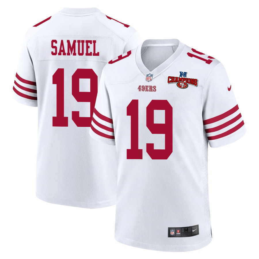 Deebo Samuel 19 San Francisco 49ers NFC Champions Patch Game White NFL Jersey Men's
