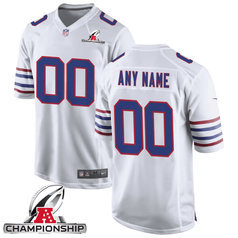 Buffalo Bills AFC Championship Patch Game Custom White NFL Jersey Men's