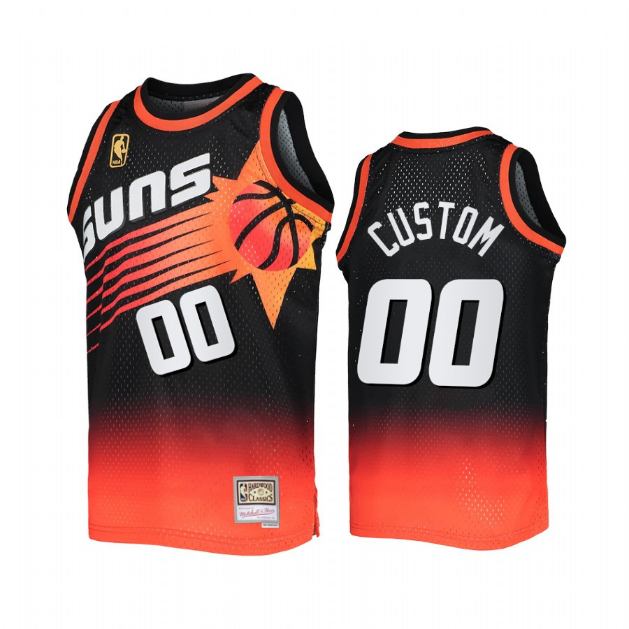 Phoenix Suns Custom 00 Black Orange Fadeaway Mitchell Ness NBA Jersey Men's