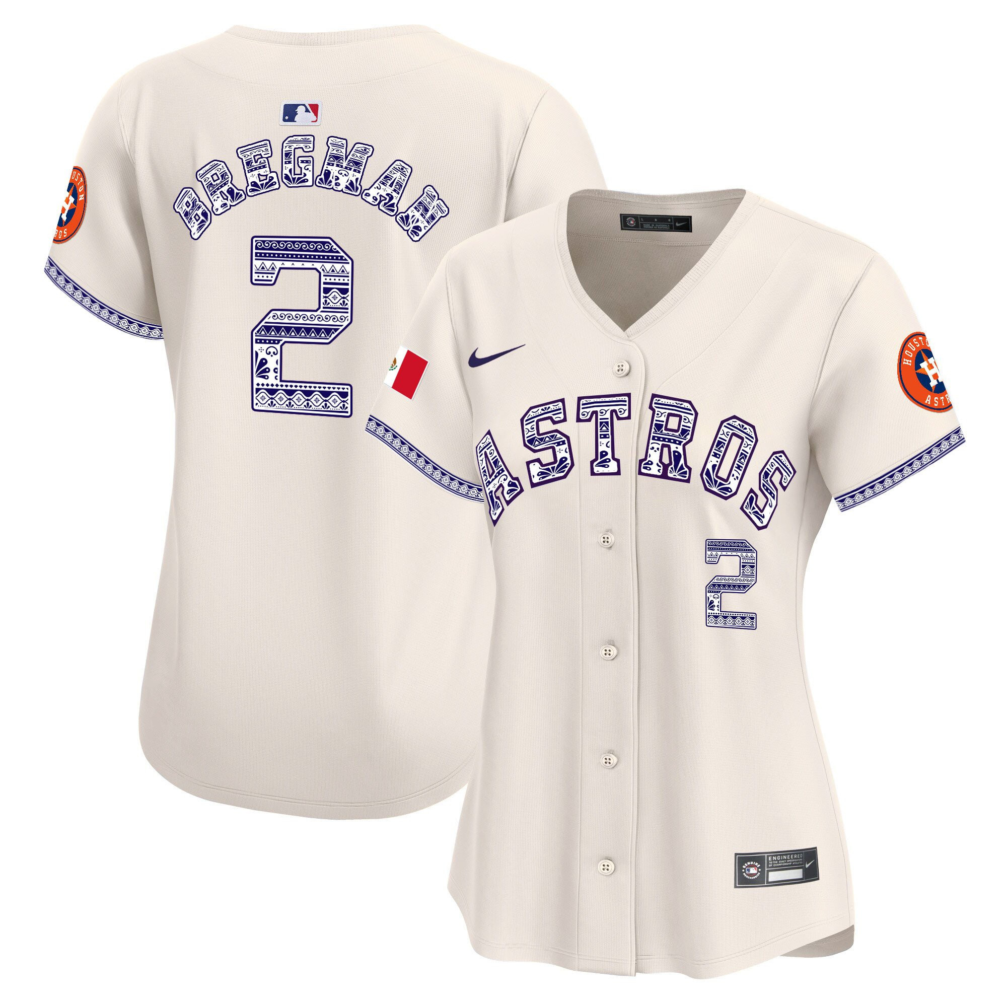 Alex Bregman 2 Houston Astros Mexico Cream MLB Jersey Women's
