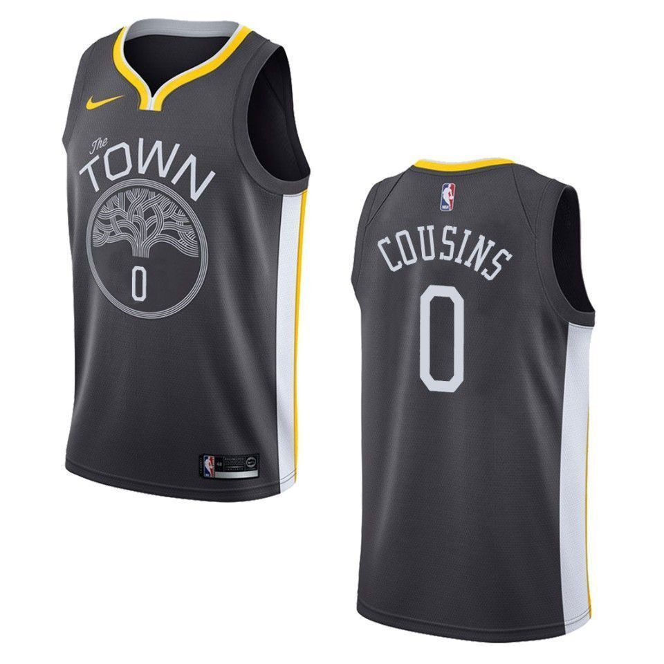 Golden State Warriors 0 Demarcus Cousins Statement Swingman Black NBA Jersey Men's