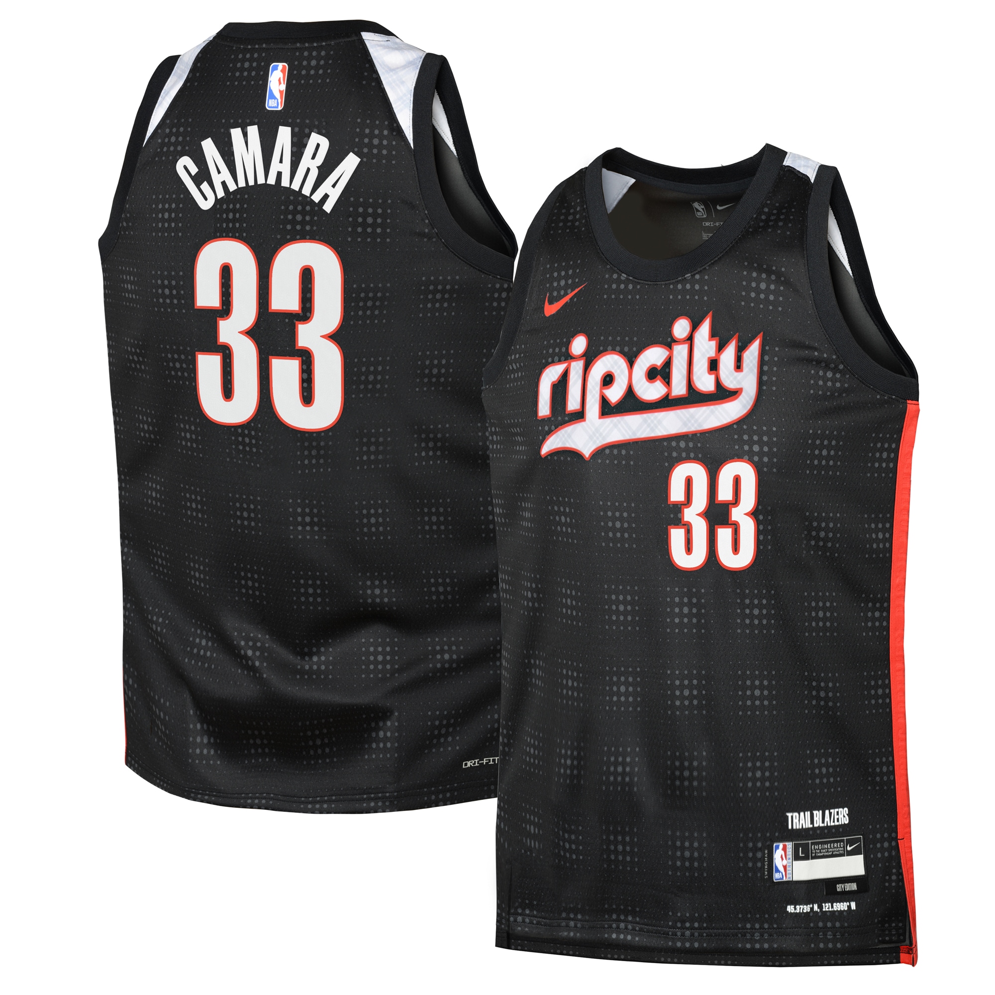 Portland Trail Blazers City Edition Swingman 2024 Black Toumani Camar NBA Jersey Youth