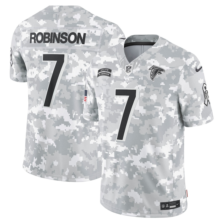 Bijan Robinson 7 Atlanta Falcons 2024 Salute to Service Limited Arctic Camo NFL Jersey Men's