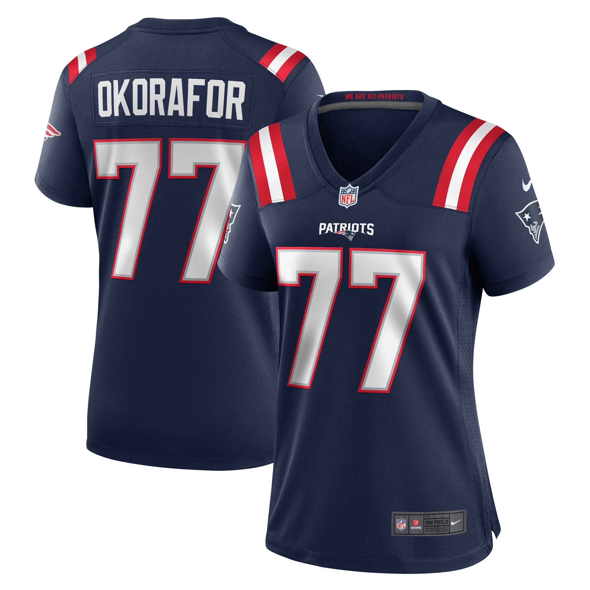 New England Patriots Chukwuma Okorafor Navy Game NFL Jersey Women's