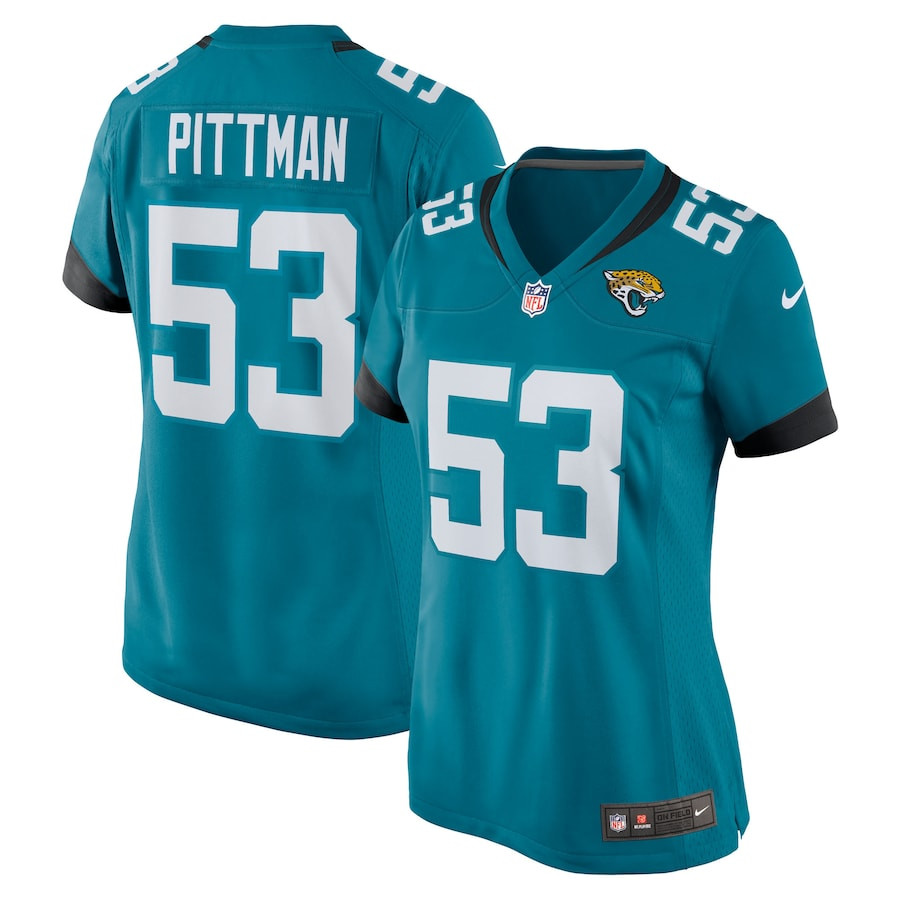 Anthony Pittman 53 Jacksonville Jaguars Team Game Teal NFL Jersey Women's