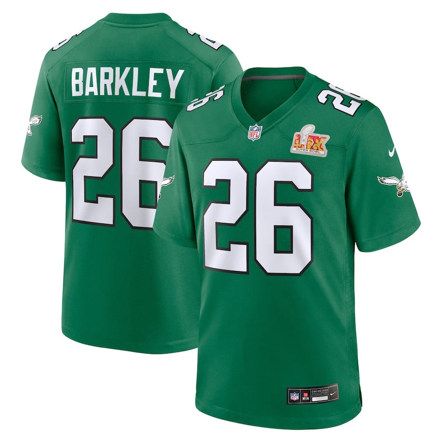 Saquon Barkley 26 Philadelphia Eagles Super Bowl LIX 2nd Alternate Game Kelly Green NFL Jersey Men's