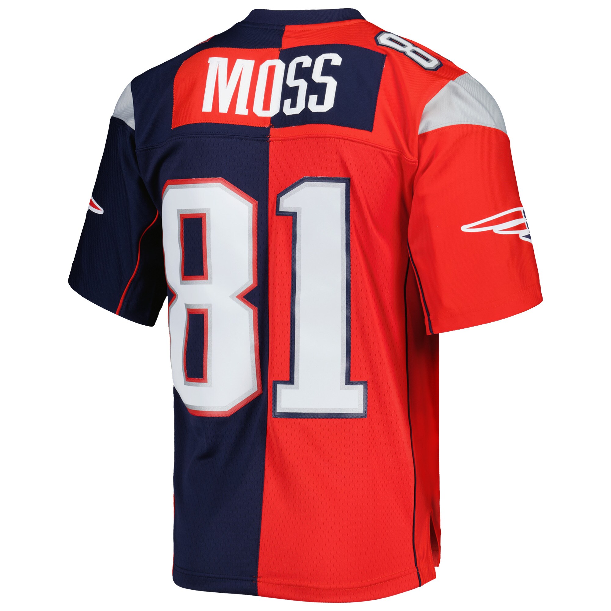 New England Patriots Randy Moss Mitchell Ness Navy/Red 2007 Split Legacy NFL Jersey Men's