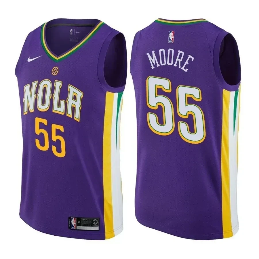 New Orleans Pelicans E'twaun Moore 55 City Edition Purple NBA Jersey Men's