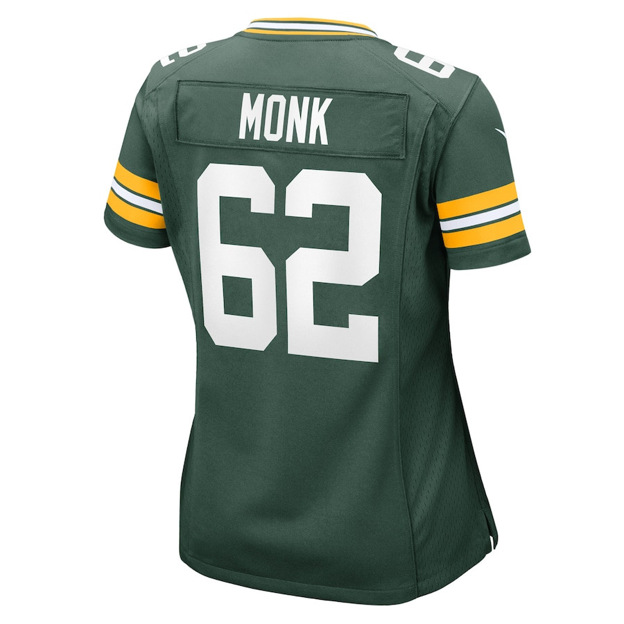 Jacob Monk 62 Green Bay Packers Game Green NFL Jersey Women's