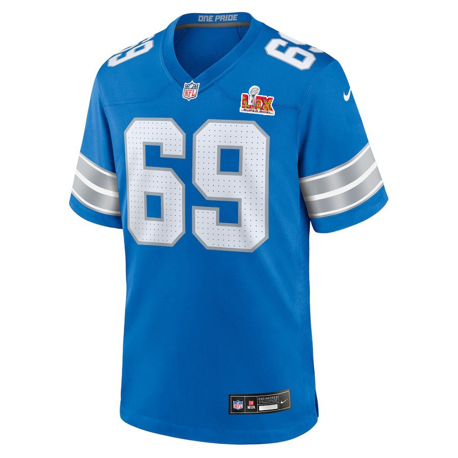 Al-Quadin Muhammad #69 Detroit Lions Super Bowl LIX Blue NFL Jersey Youth