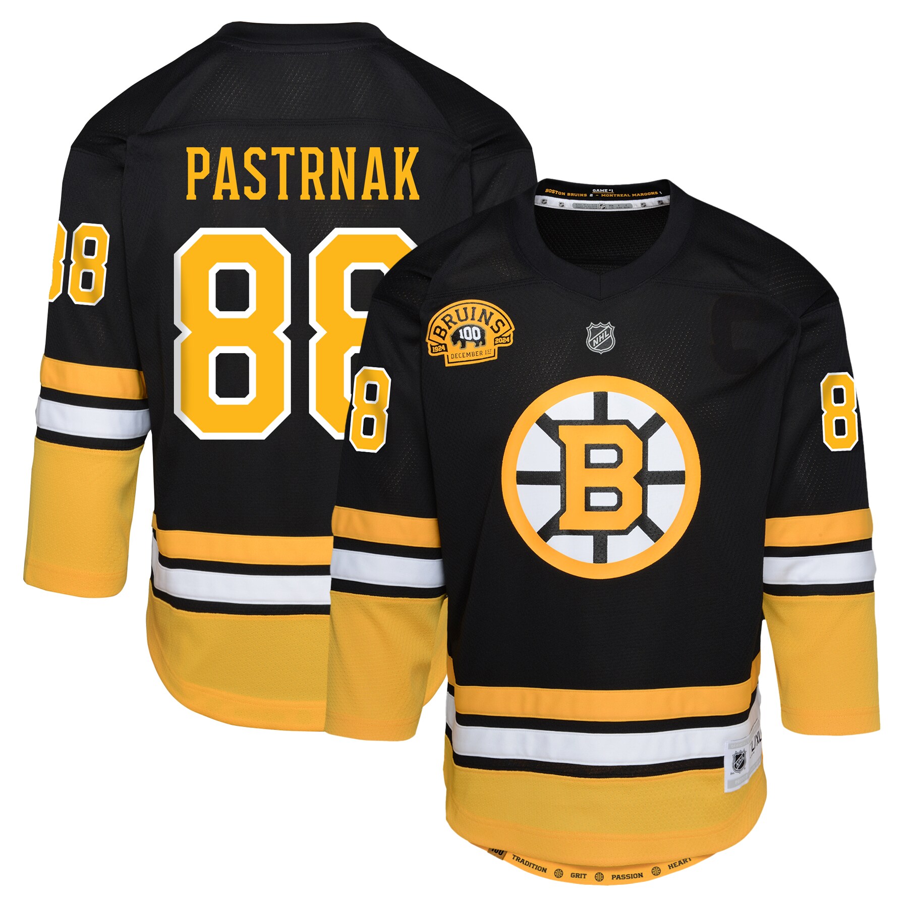 Boston Bruins David Pastrnak Black 100th Anniversary Player NHL Jersey Youth