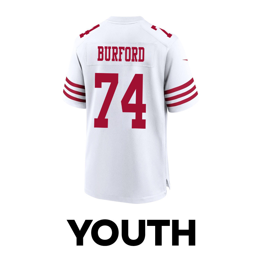 Spencer Burford 74 San Francisco 49ers Super Bowl LVIII Patch Game White NFL Jersey Youth
