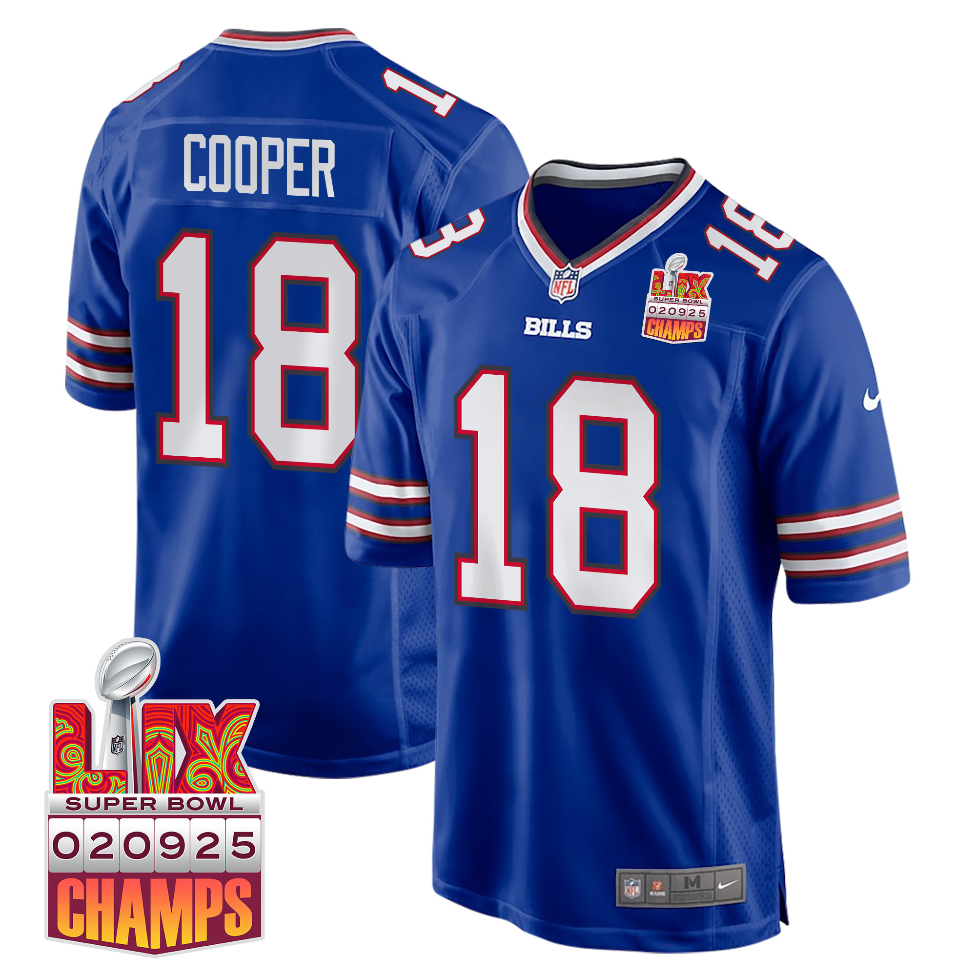 Amari Cooper 18 Buffalo Bills Super Bowl LIX Champions Patch Game Royal NFL Jersey Men's