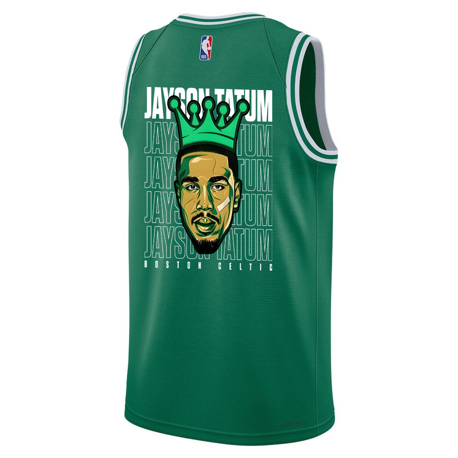 Jayson Tatum 0 Boston Celtics 2024 The King Of Champions Icon Edition Finals Champions Patch Green NBA Jersey Men's