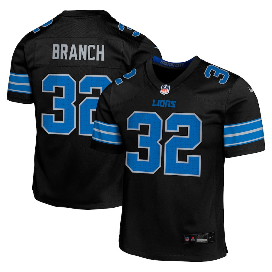 Brian Branch 32 Detroit Lions Alternate Player Game Black NFL Jersey Youth