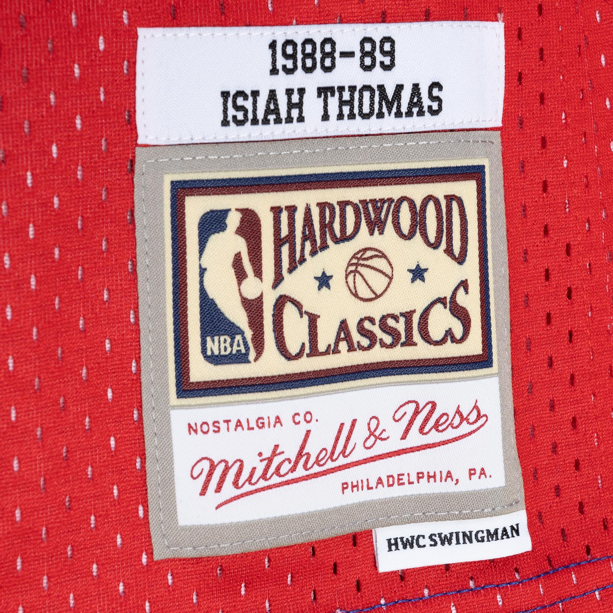 Mitchell Ness Isiah Thomas Blue/Red Detroit Pistons Hardwood Classics 1988/89 Split Swingman NBA Jersey Men's