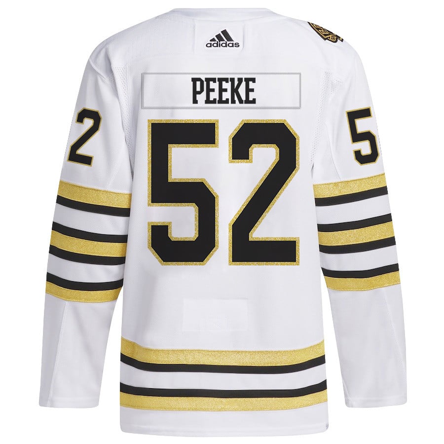 Andrew Peeke 52 Boston Bruins 2024 Playoffs Patch Away White NHL Jersey Men's