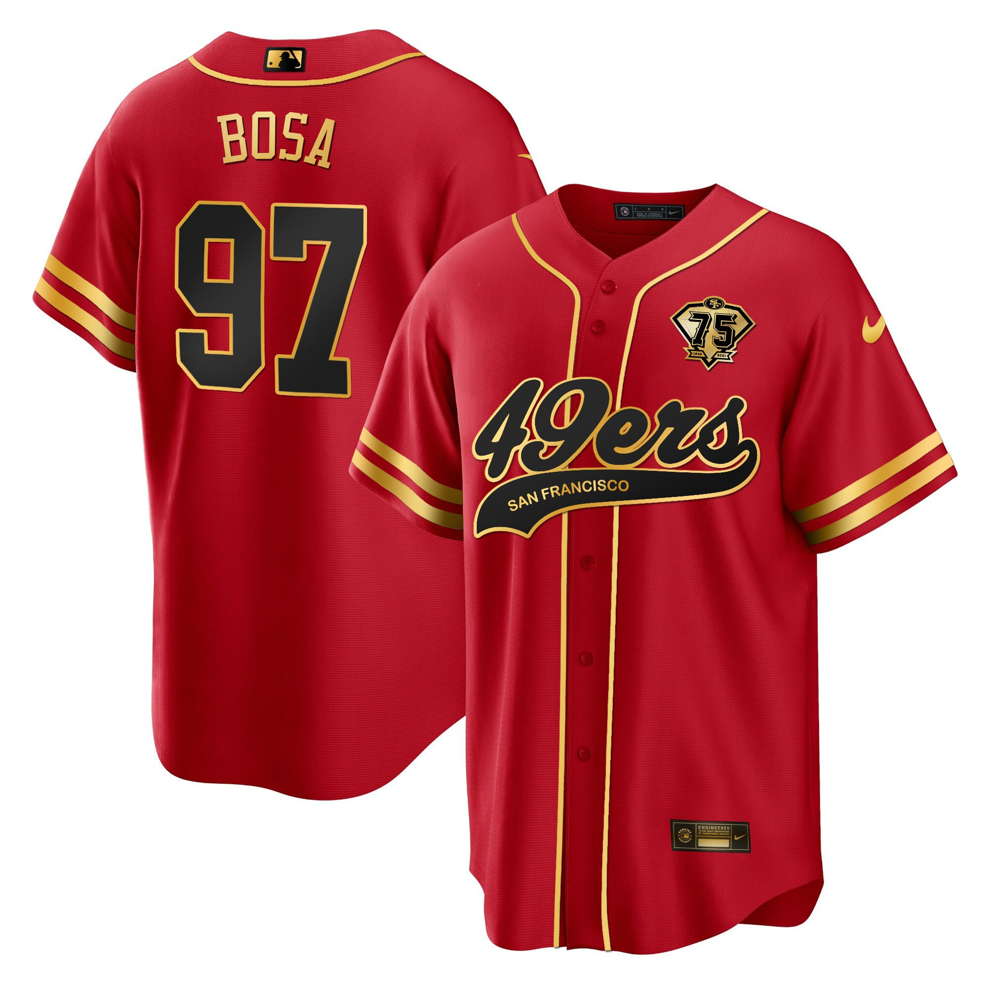 Nick Bosa 97 San Francisco 49ers Black Red MLB Jersey Men's
