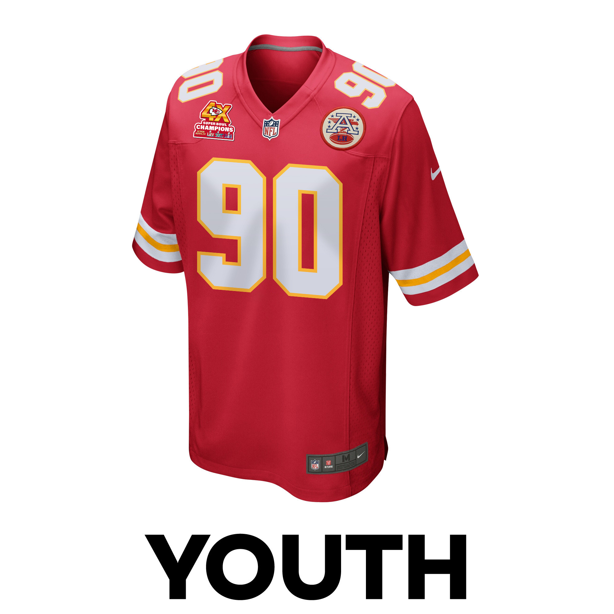 Charles Omenihu 90 Kansas City Chiefs Super Bowl LVIII Champions 4X Game Red NFL Jersey Youth