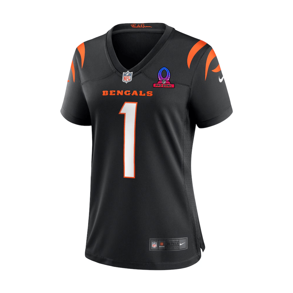 Ja'Marr Chase 1 Cincinnati Bengals 2025 Pro Bowl Patch Game Black NFL Jersey Women's