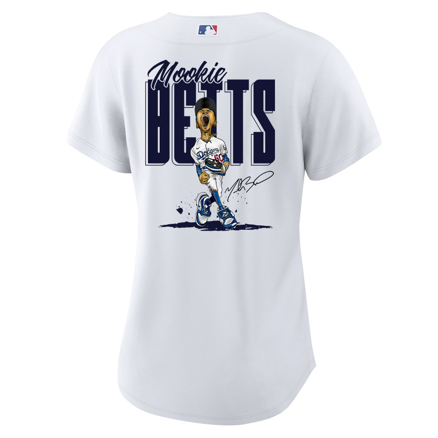 Mookie Betts 50 Los Angeles Dodgers Signed Cartoon 2023 Home Player White MLB Jersey Women's