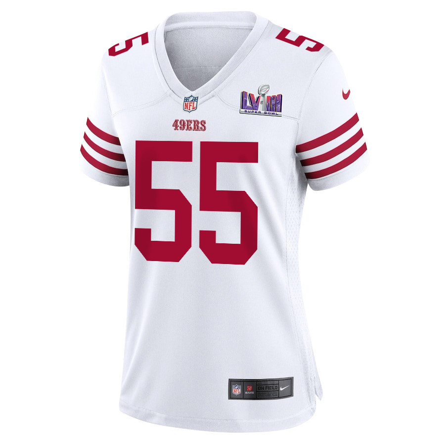 Jon Feliciano 55 San Francisco 49ers Super Bowl LVIII Patch Game White NFL Jersey Women's
